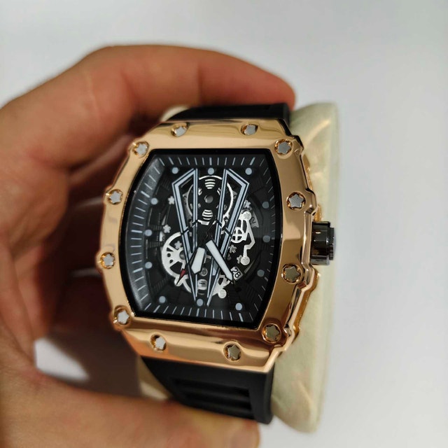 Piano Black and Gold Stylish Large Watch - photo 2