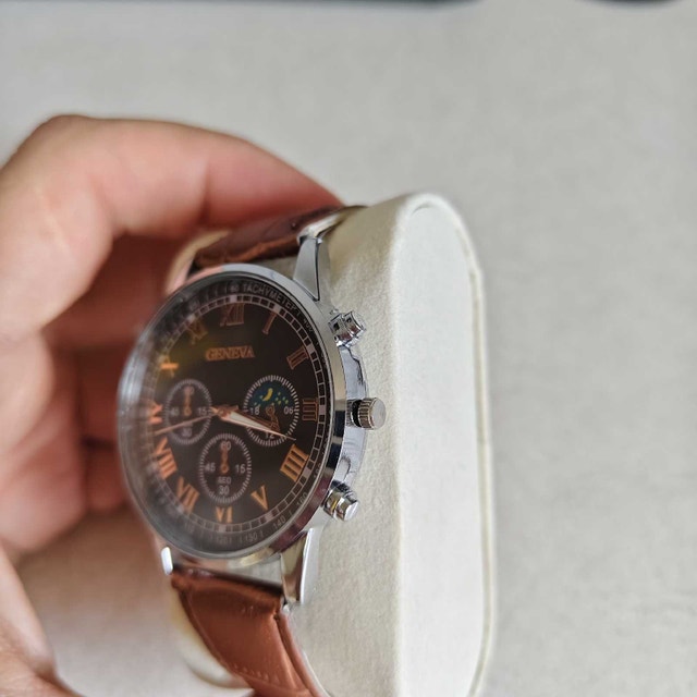 Geneva Classic Slim Casual Dress Watch with Brown Strap - photo 3
