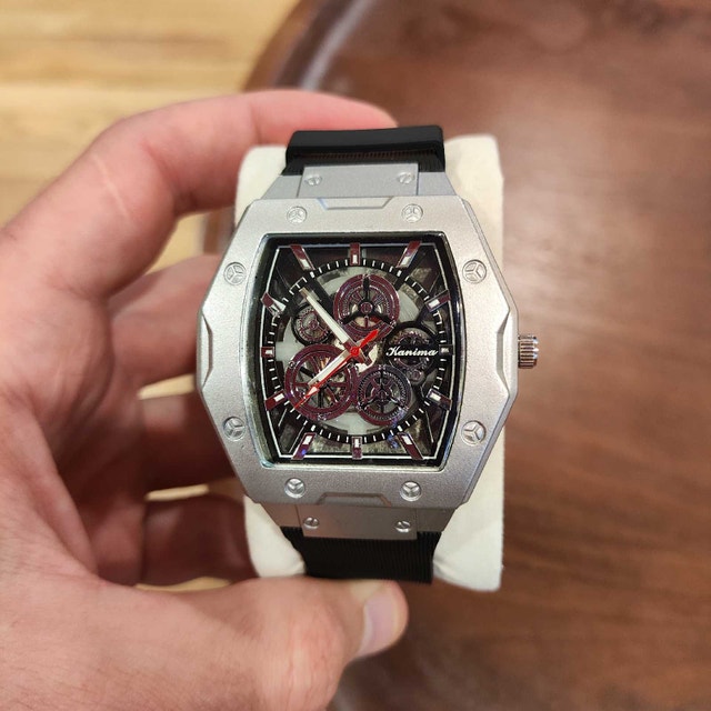 Huge Brutal Men's Metal Watch with Black Rubber Strap