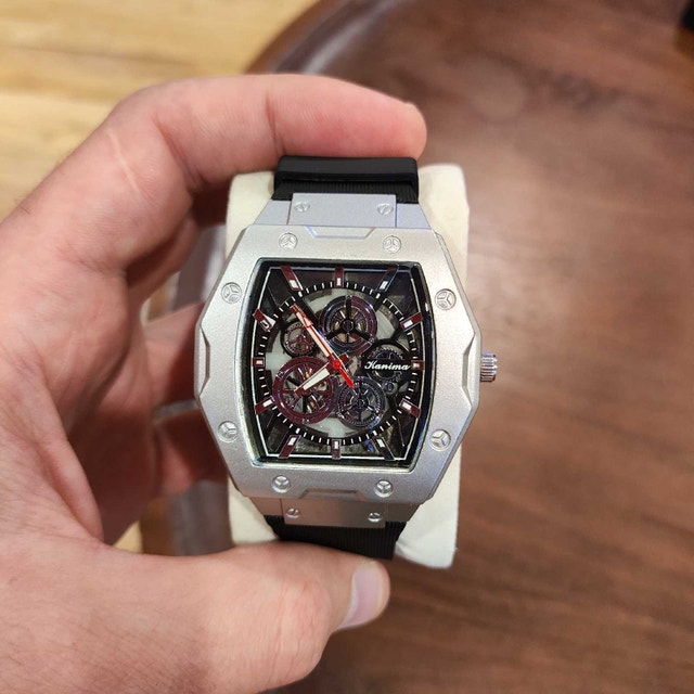 Huge Brutal Men's Metal Watch with Black Rubber Strap - photo 2