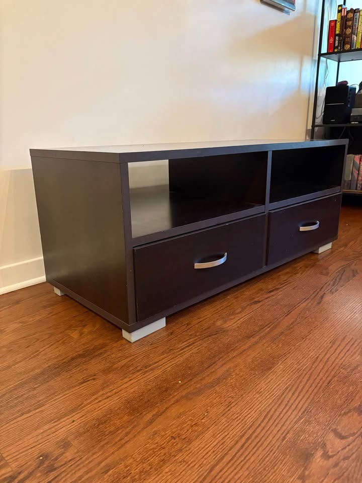 TV Stand / Entertainment Center, dark brown, 2 drawers - photo 2