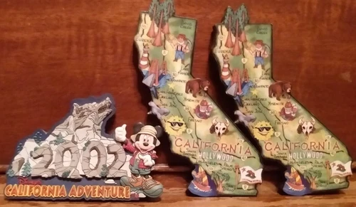 Vintage California LA Wood Map & Rubber Magnet Lot NOS