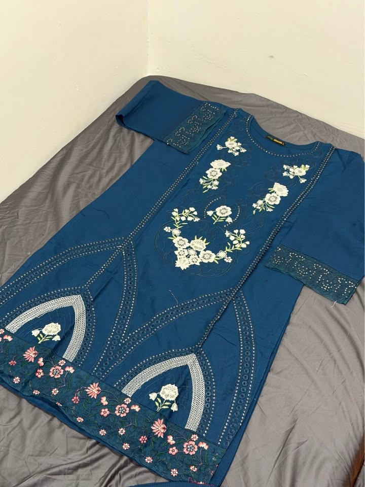 Teal Blue Embroidered 3-Piece Suit – Brand New | Size Large - photo 2