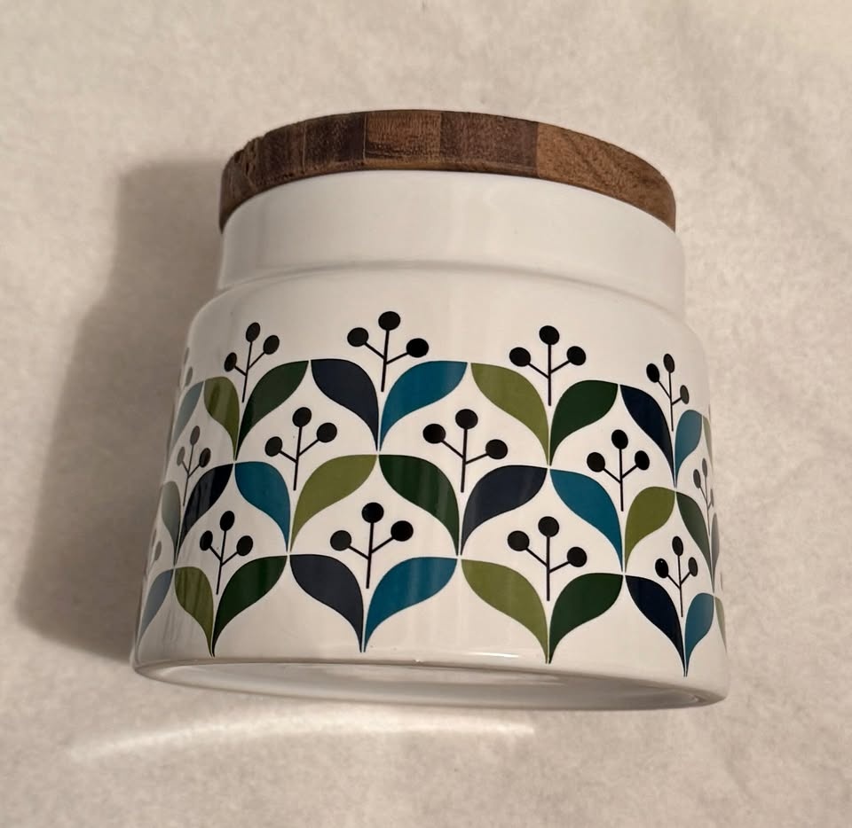 NEW Sagaform Retro Porcelain Container w/ Acacia Lid