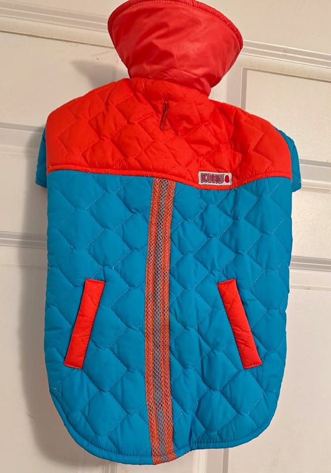 Kong Quilted LED Puffy Dog Coat/Jacket, Blue/Orange, Size: Large