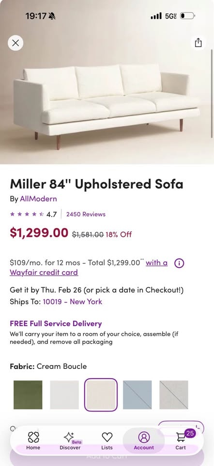 84” Boucle White Couch - photo 3