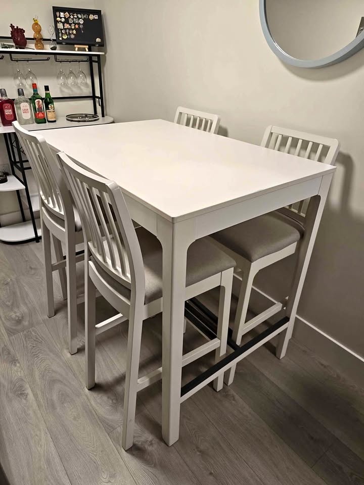 IKEA EKEDALEN White Counter Height Dining Set with 4 Chairs