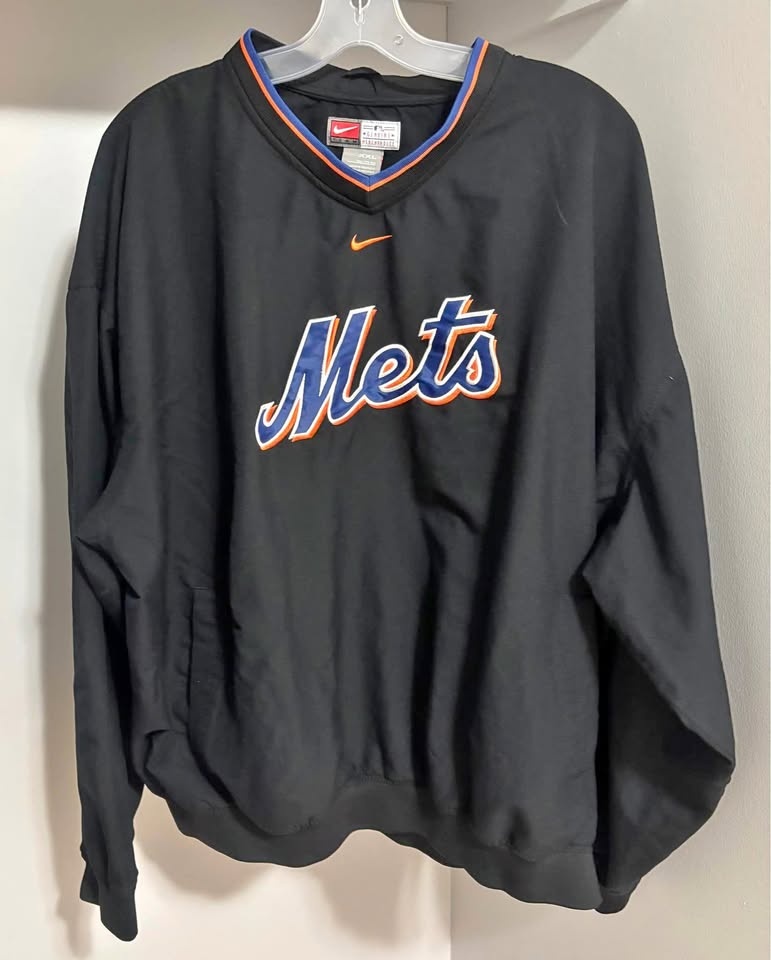 VTG New York Mets Windbreaker XXL Black Nike Center Swoosh Pullo