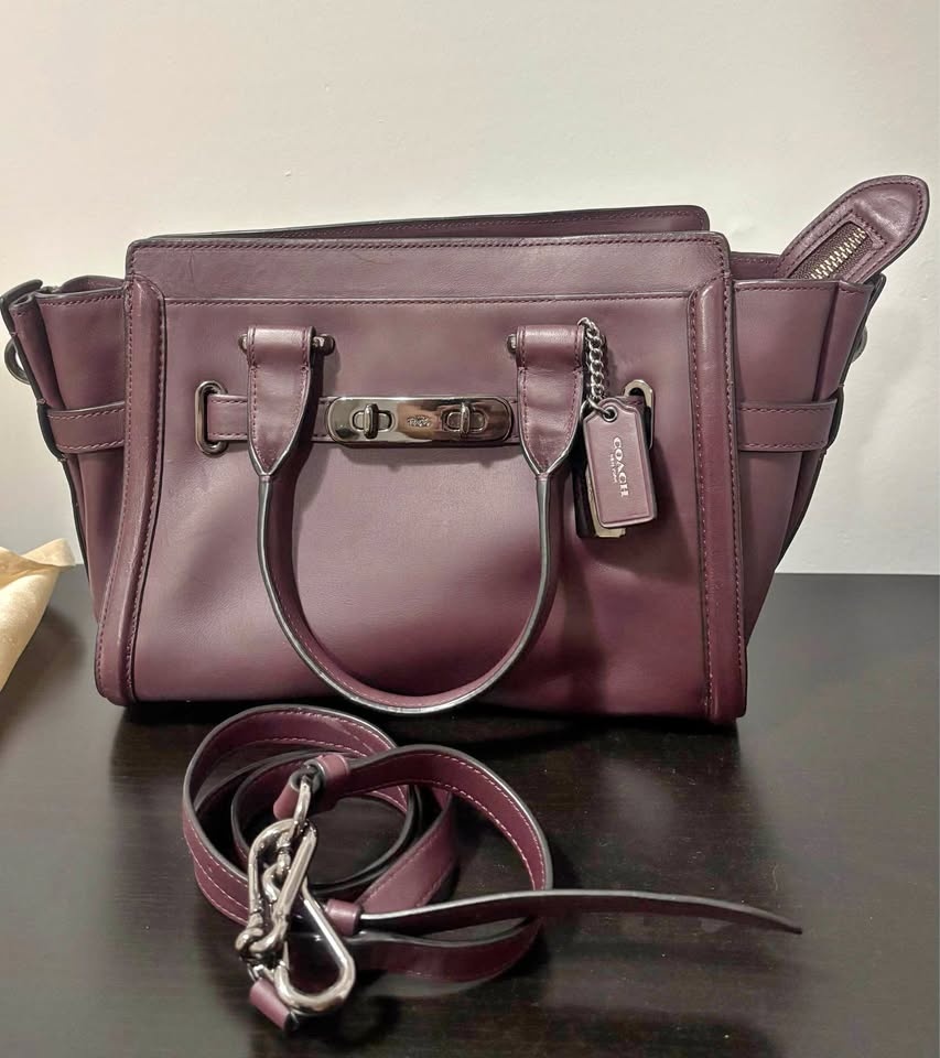 Coach Burgundy Leather Swagger 27 Carryall Satchel