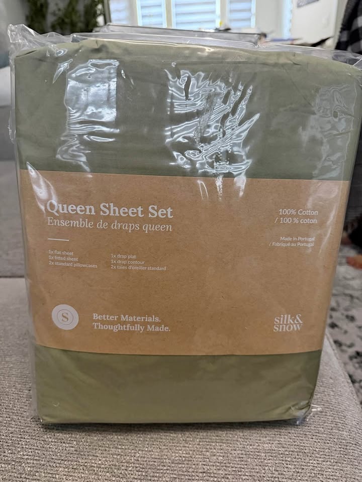 Silk & Snow 100% Cotton Queen Sheet Set - Eucalyptus Green