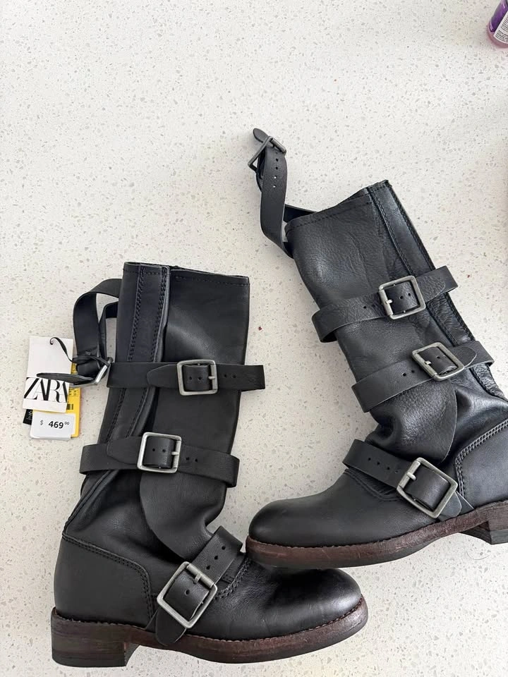 Flat Leather Ankle Boots - Size 36