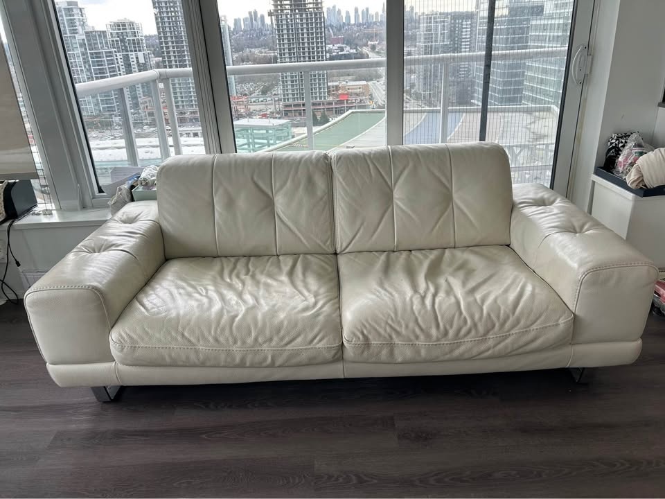 Ivory Leather Couch - photo 2