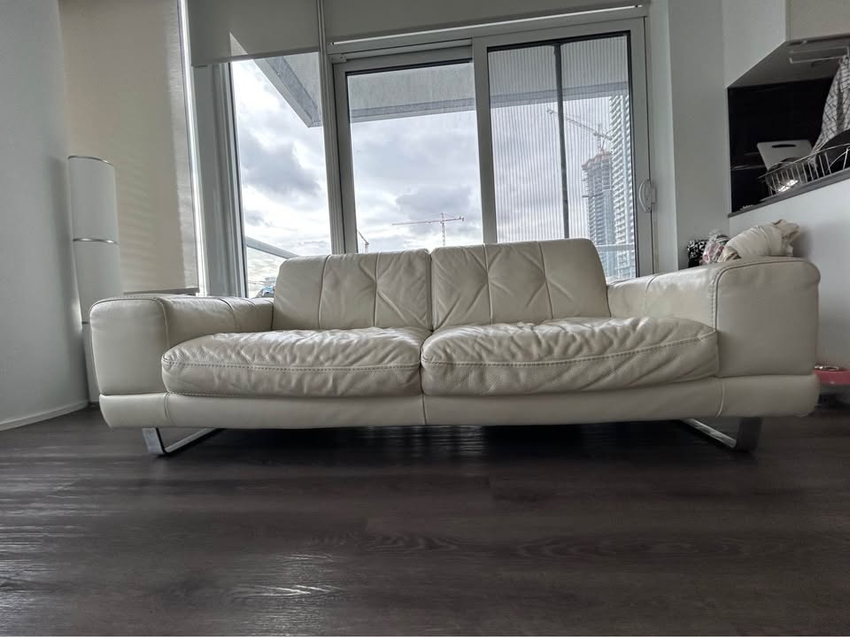 Ivory Leather Couch - photo 3
