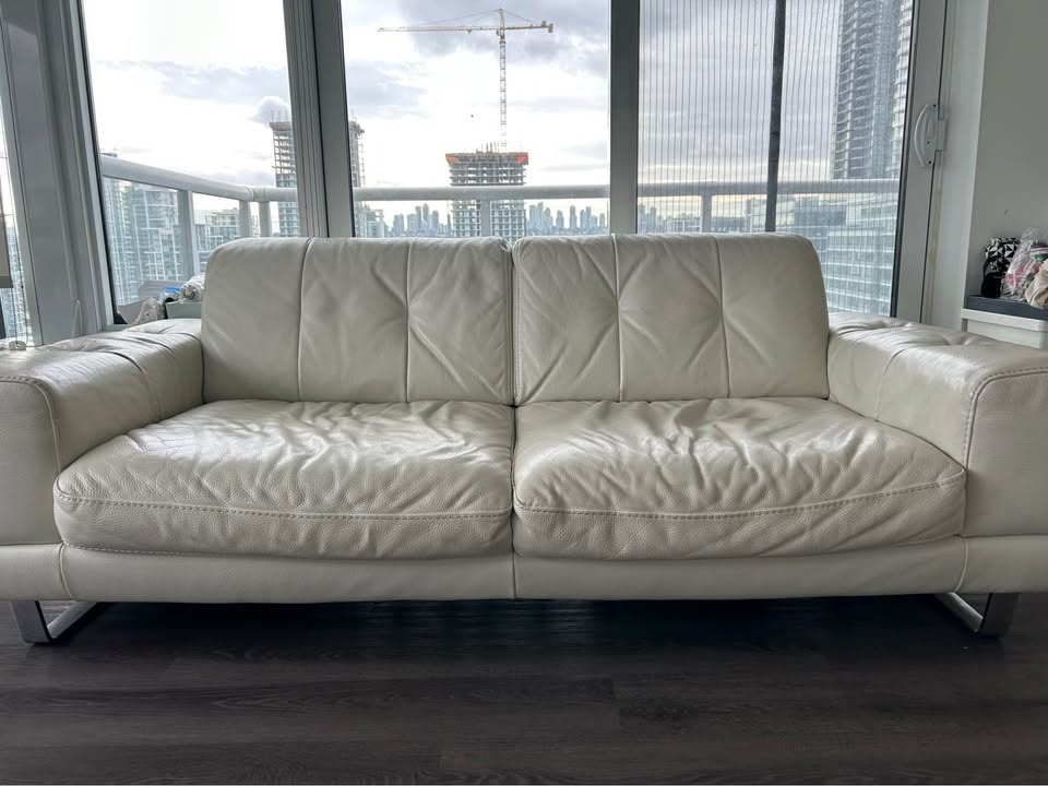 Ivory Leather Couch - photo 4