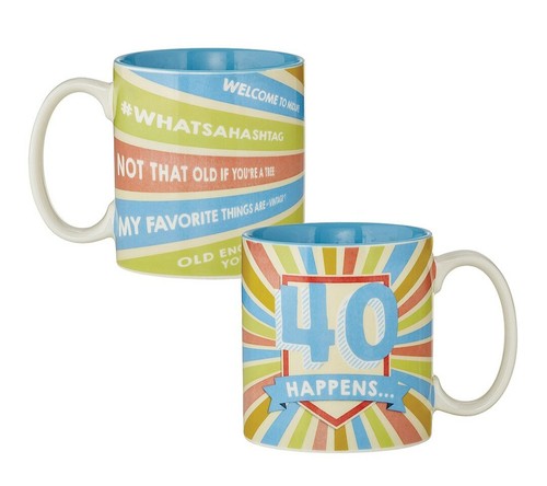 NEW "40 HAPPENS" CERAMIC MUG