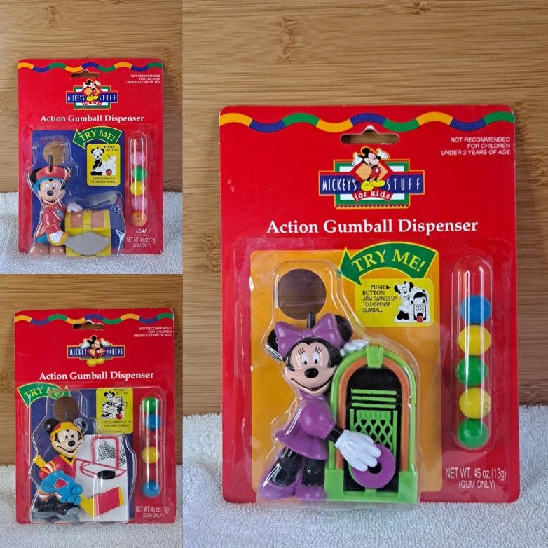 3 Vintage 1990 Disney Mickey & Minnie Mouse Gumball Dispensers
