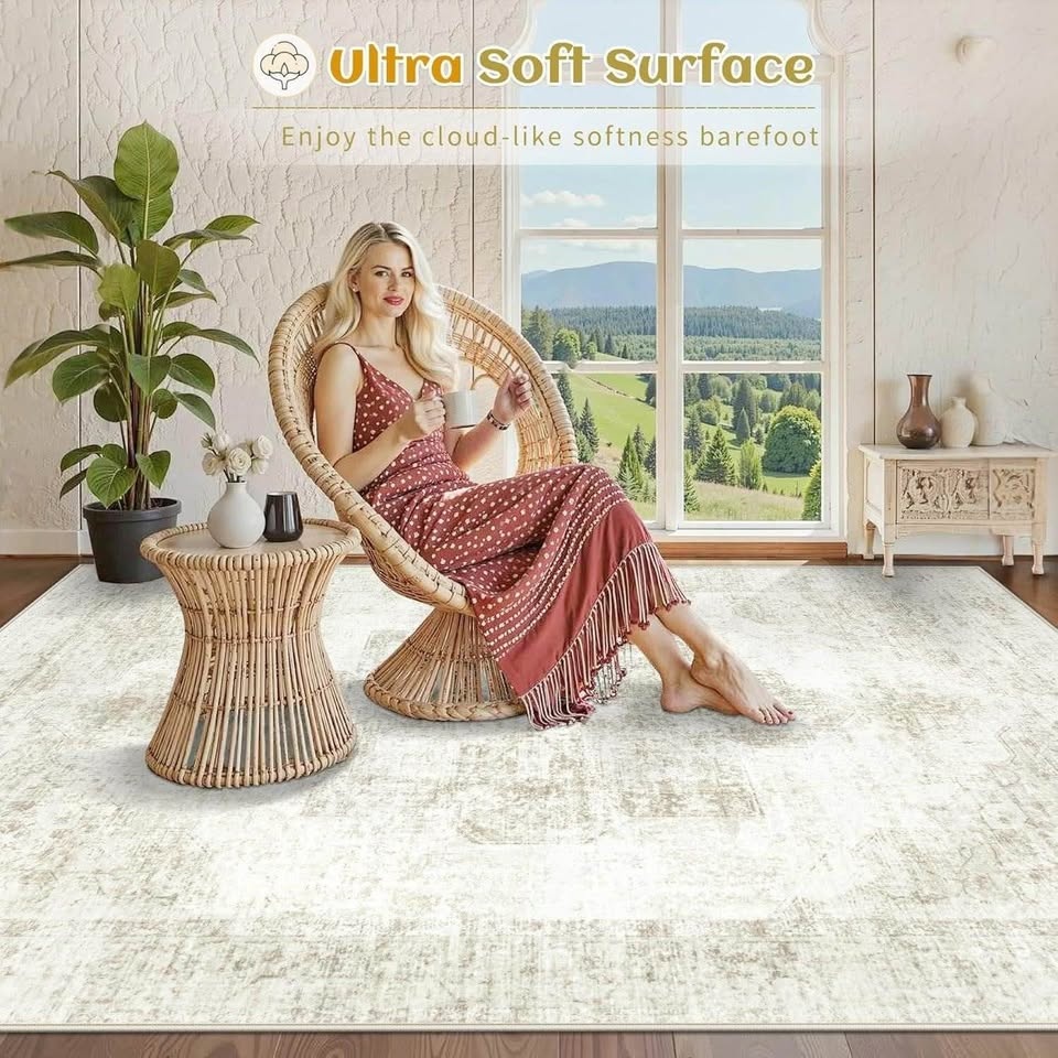 9x12 Area Rug for Living Room, Washable Vintage Boho Medallion - photo 4