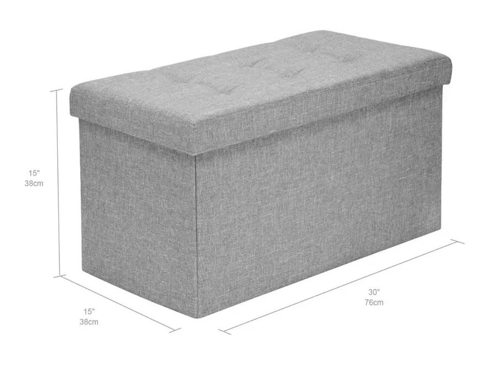 Grey Foldable Storage Ottoman Bench - Faux Leather Footrest - photo 2