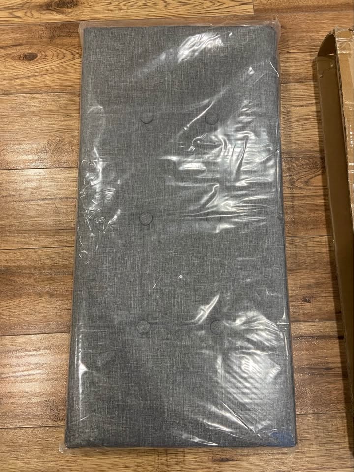 Grey Foldable Storage Ottoman Bench - Faux Leather Footrest - photo 4