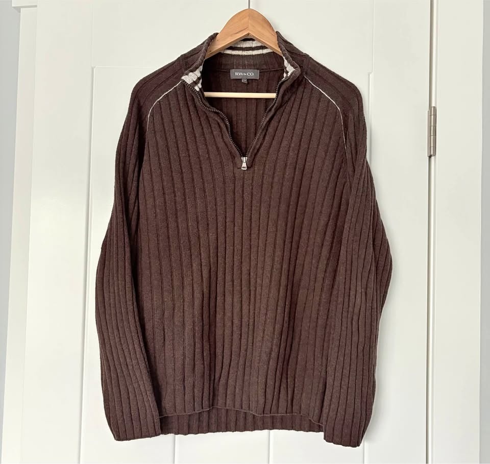 RW&CO. Men's Medium Ribbed Chocolate Brown Cotton Lambswool Half
