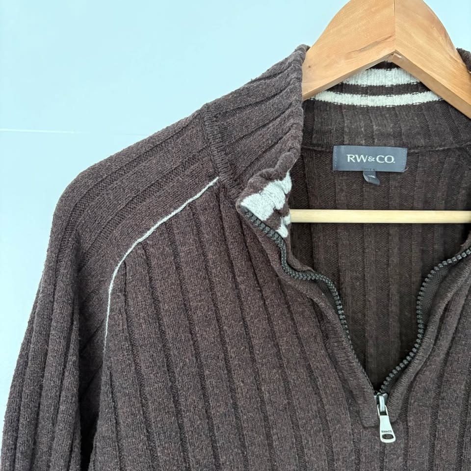 RW&CO. Men's Medium Ribbed Chocolate Brown Cotton Lambswool Half - photo 2