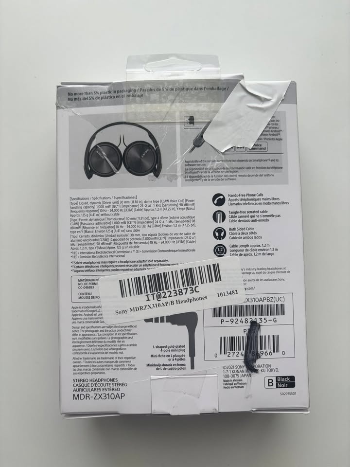 Sony MDR-ZX310AP Wired Headphones – Mic & Remote – New Open Box - photo 2