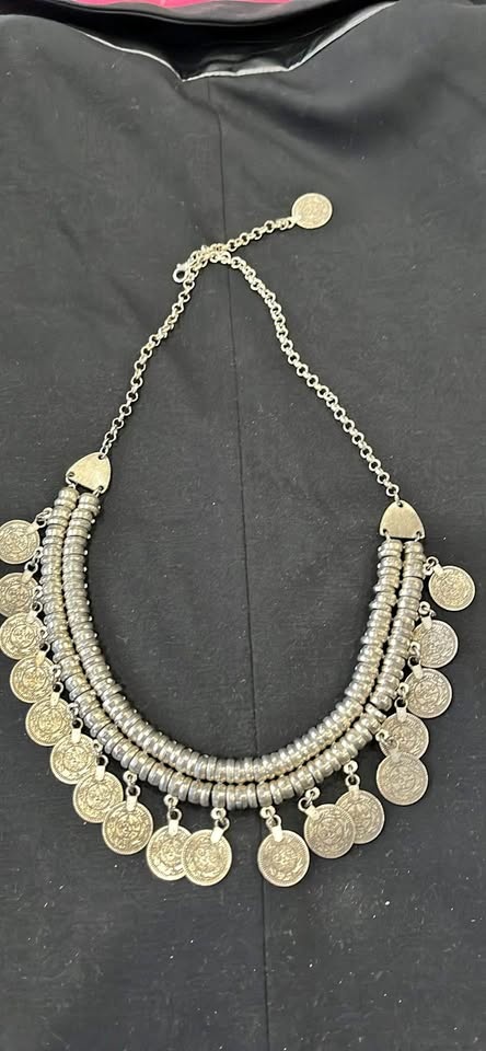 Silver Tone Coin Charm Necklace