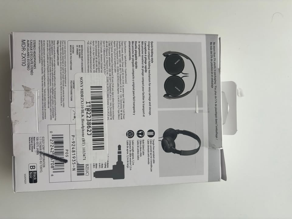 Sony MDR-ZX110 Wired Headphones – Foldable – Black (New Open Box - photo 2