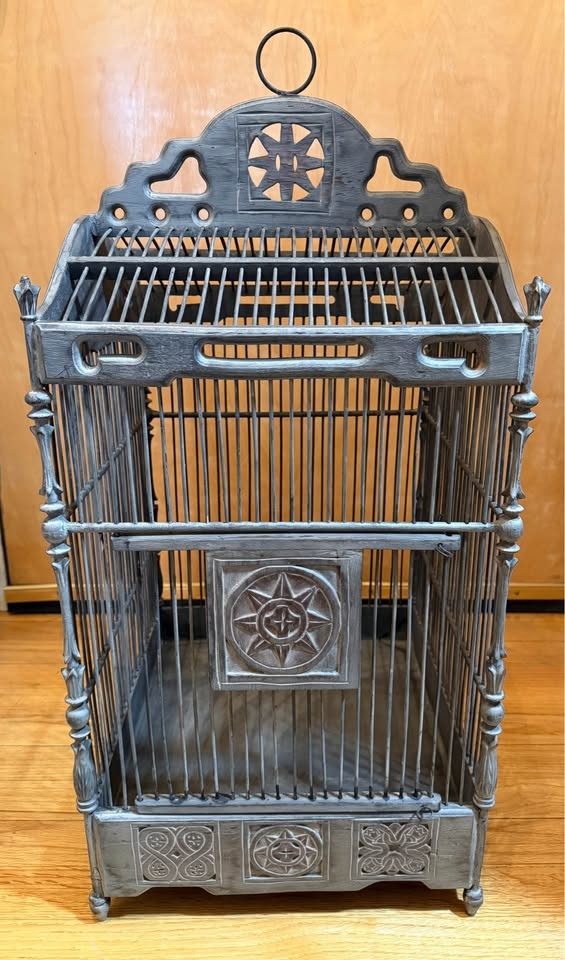 Antique Chinese Carved Wooden Bird Cage 30" H - photo 2