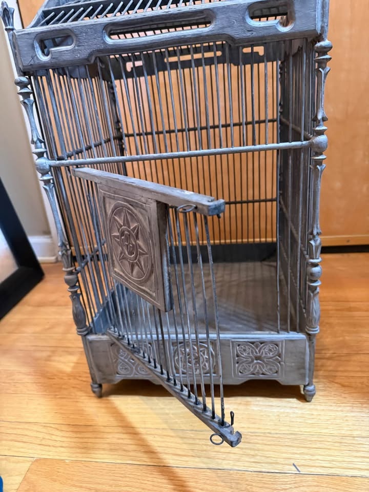 Antique Chinese Carved Wooden Bird Cage 30" H - photo 3