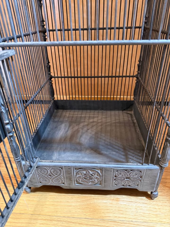 Antique Chinese Carved Wooden Bird Cage 30" H - photo 4