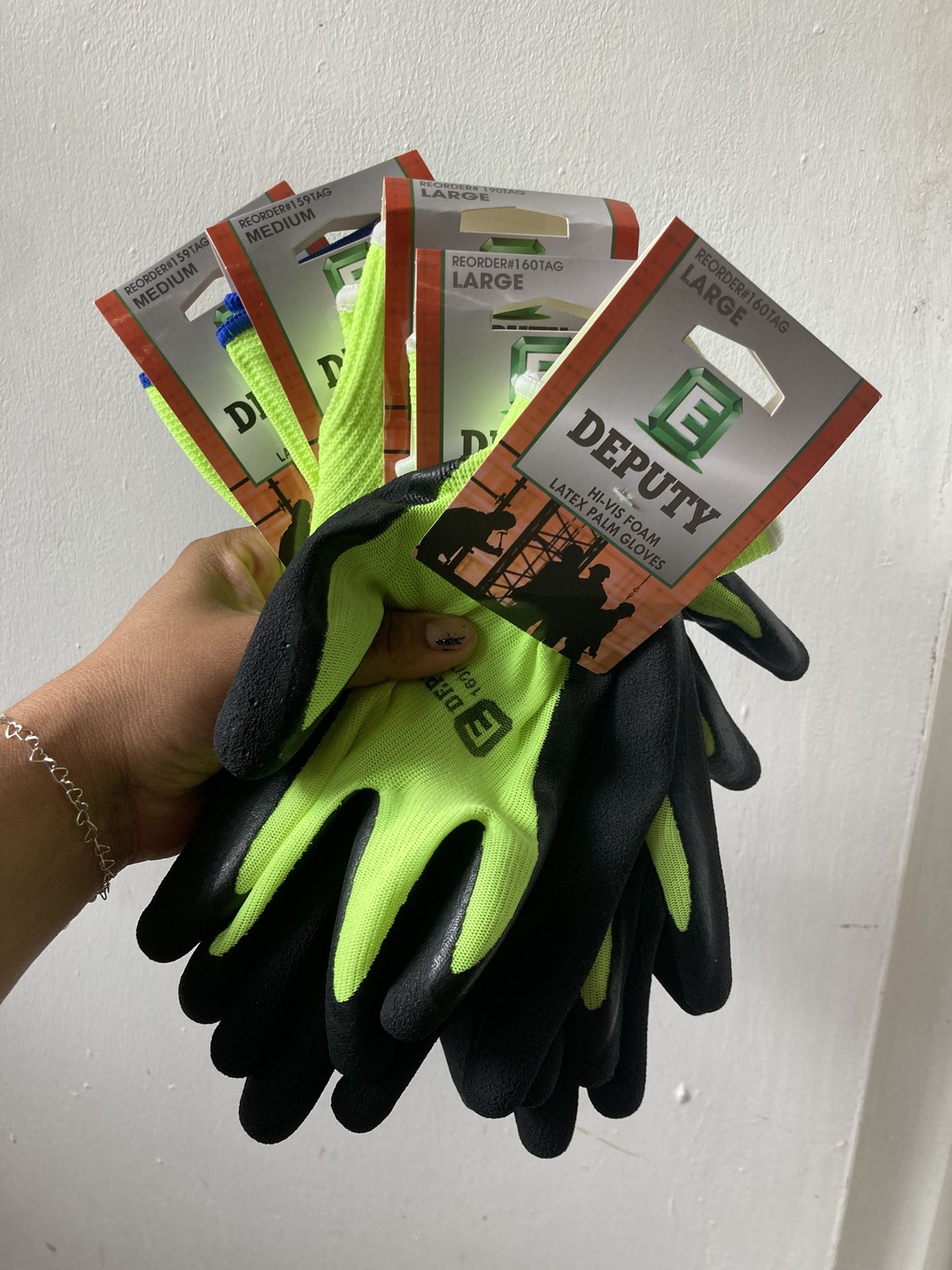 4 Pairs Deputy Hi-Vis Foam Latex Palm Gloves - Large