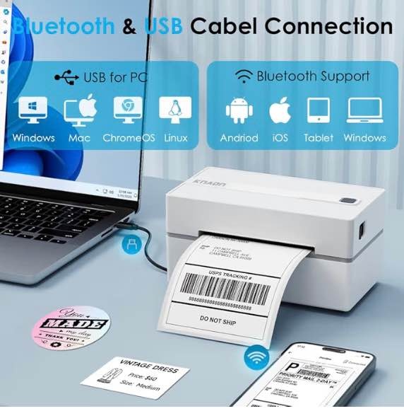 Bluetooth Thermal Shipping Label Printer, 4x6 Portable - photo 3