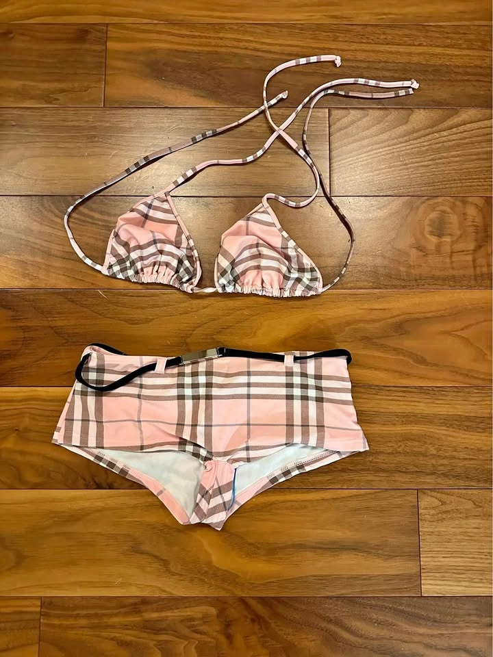 Plaid two piece swim wear - L
