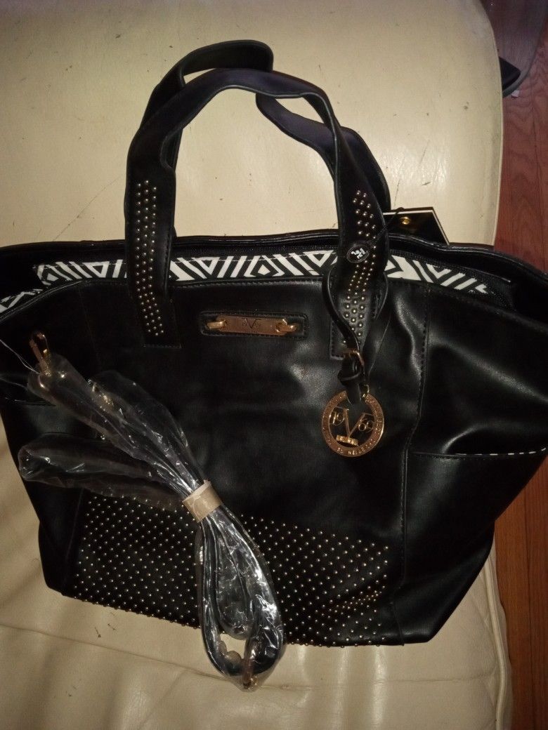 Black Leather Gold Studded Versace Tote Bag - photo 2