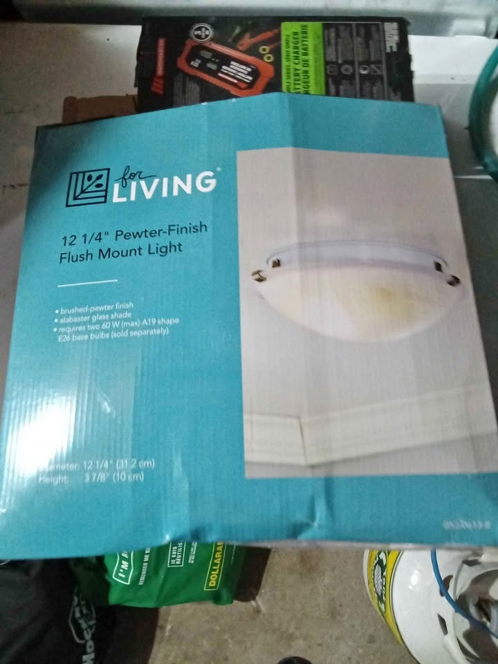 LIVING 12 1/4" Pewter-Finish Flush Mount Light