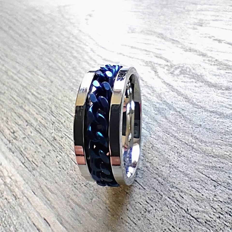 Blue Stainless Steel Ring For Men