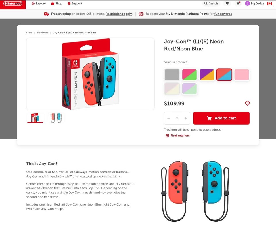 2 sets of Joy-Cons (L)/(R) Neon Red/Blue w straps. Like New! - photo 3