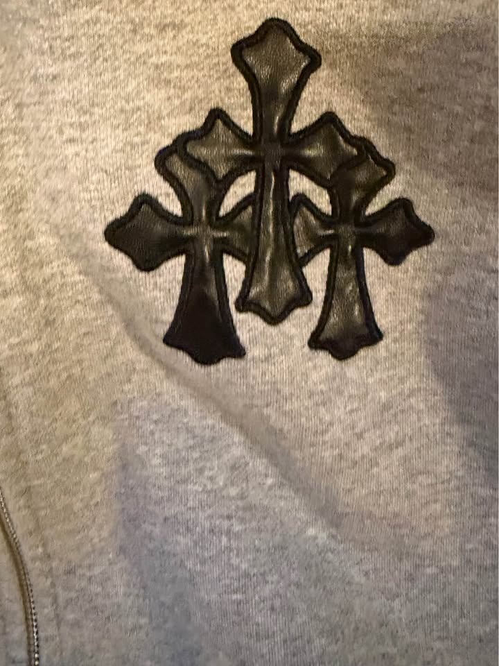 Chrome Hearts Grey and Black Triple Cross Patch Zip Up Hoodie - photo 2