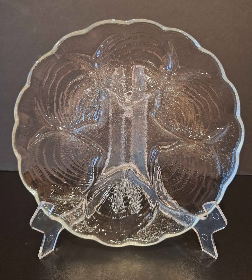 Vintage Glass Oyster Plate Clam Plate Half Dozen Clear 8” - photo 2