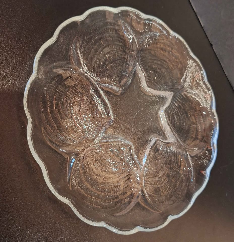 Vintage Glass Oyster Plate Clam Plate Half Dozen Clear 8” - photo 4