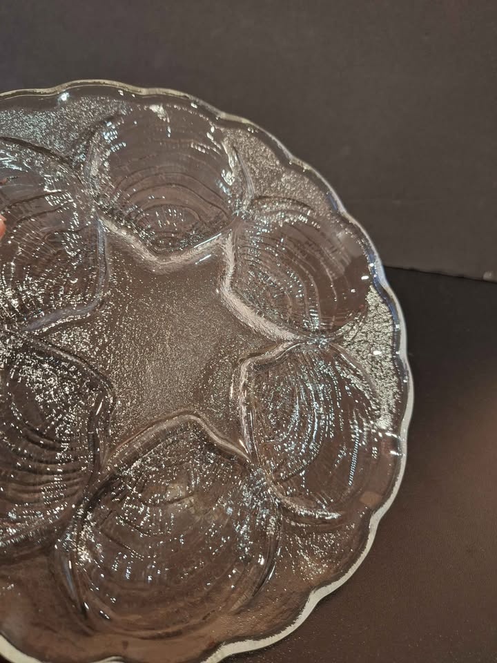 Vintage Glass Oyster Plate Clam Plate Half Dozen Clear 8” - photo 5