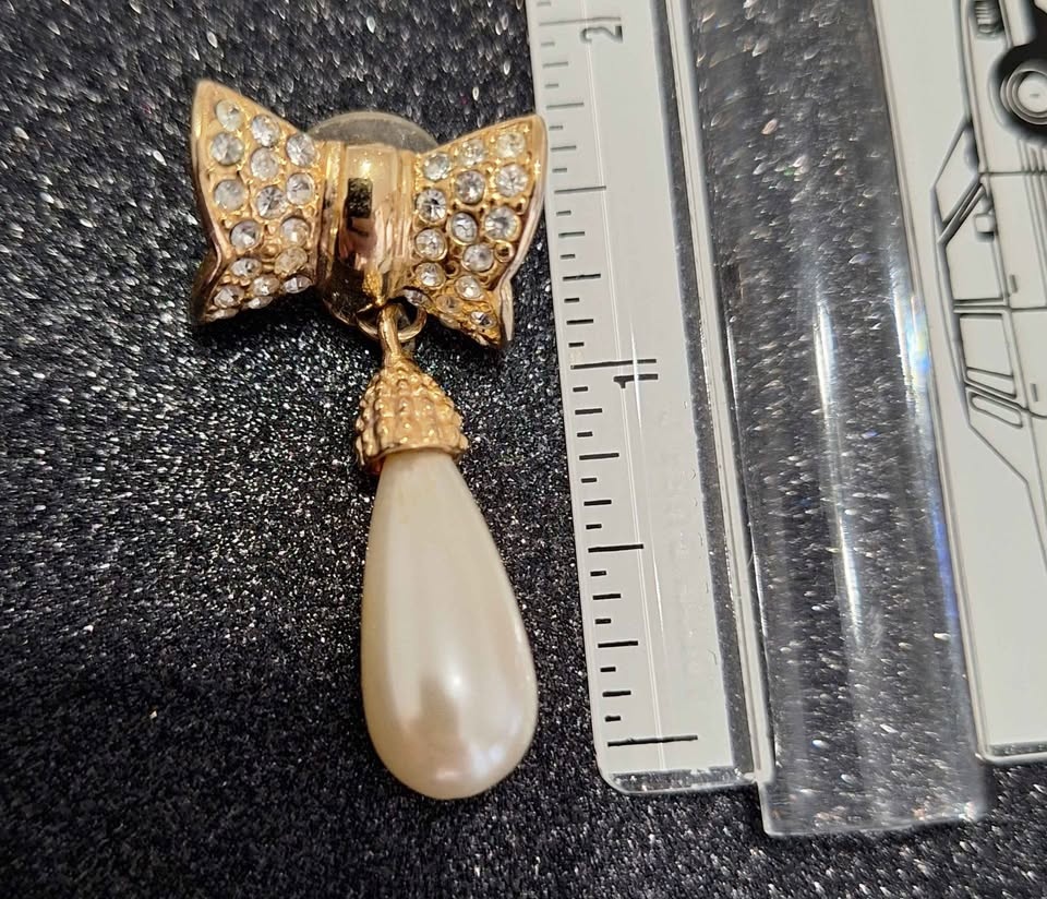 Vintage Ribbon & Dangle fake Pearls Pierced Earring - Rhinestone - photo 5