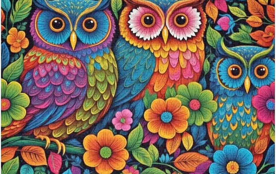 BRAND NEW 1000pc Jigsaw Puzzle - Colorful Owl Oil Painting (Seal