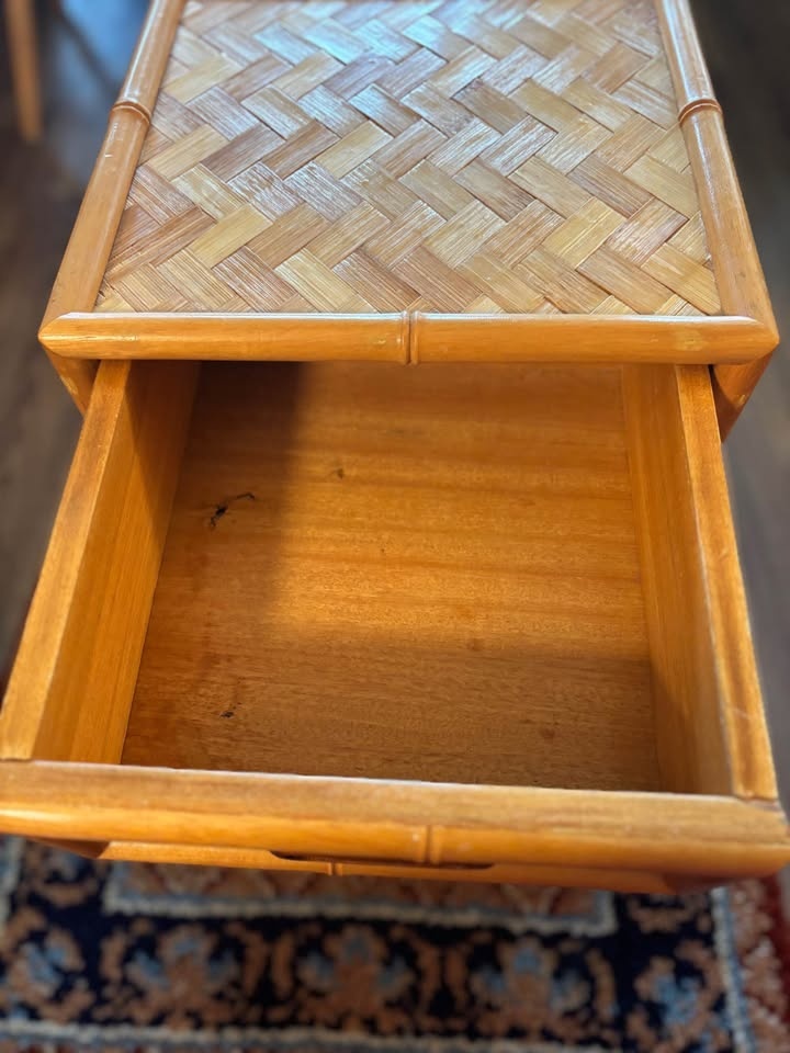 Boho Bamboo Rattan Side Table Nightstand Entry Table with Drawer - photo 4