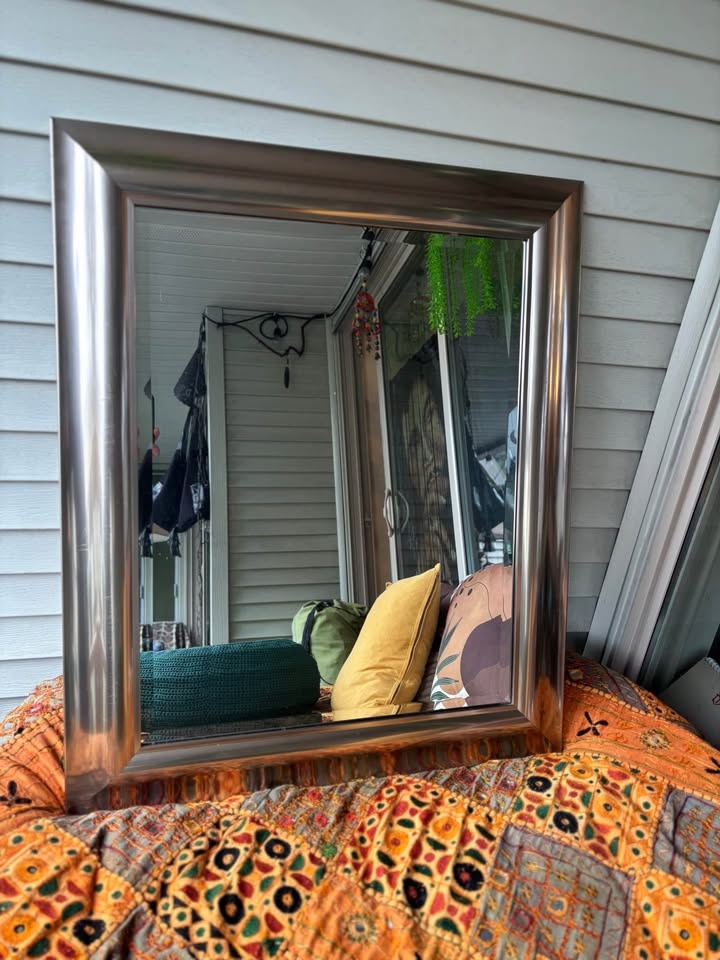 Vintage Brushed Metal Beveled Wall Mirror • Made in Canada