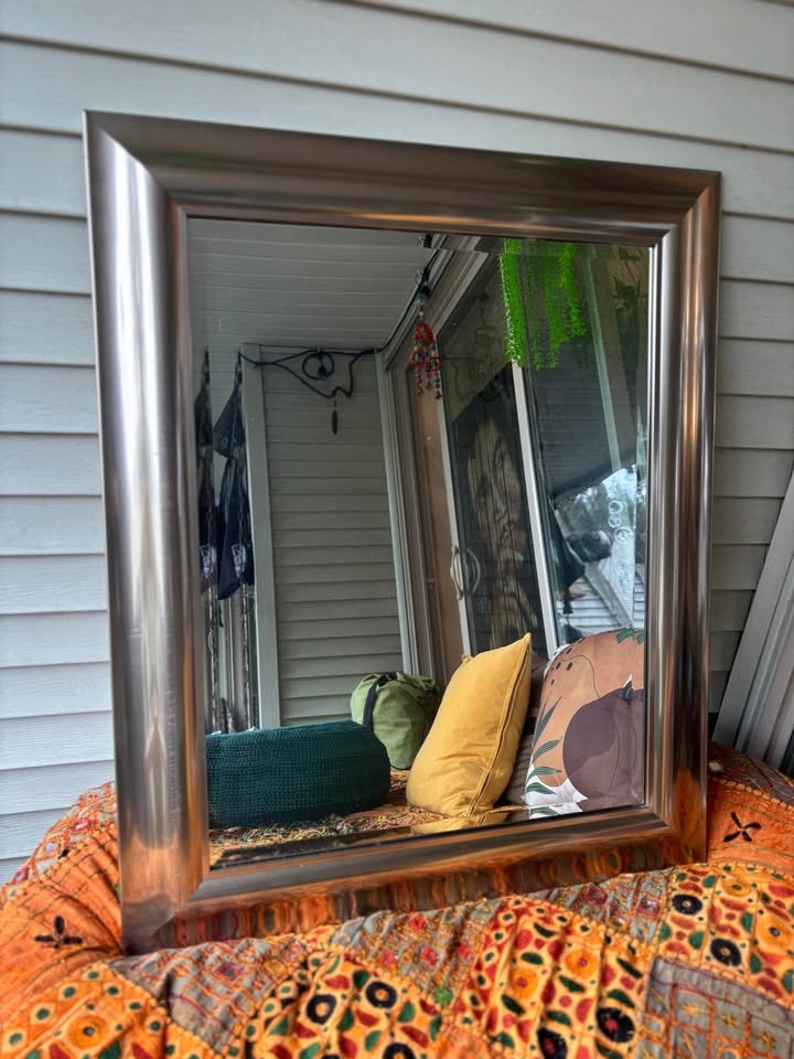 Vintage Brushed Metal Beveled Wall Mirror • Made in Canada - photo 2