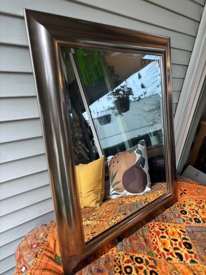 Vintage Brushed Metal Beveled Wall Mirror • Made in Canada - photo 3