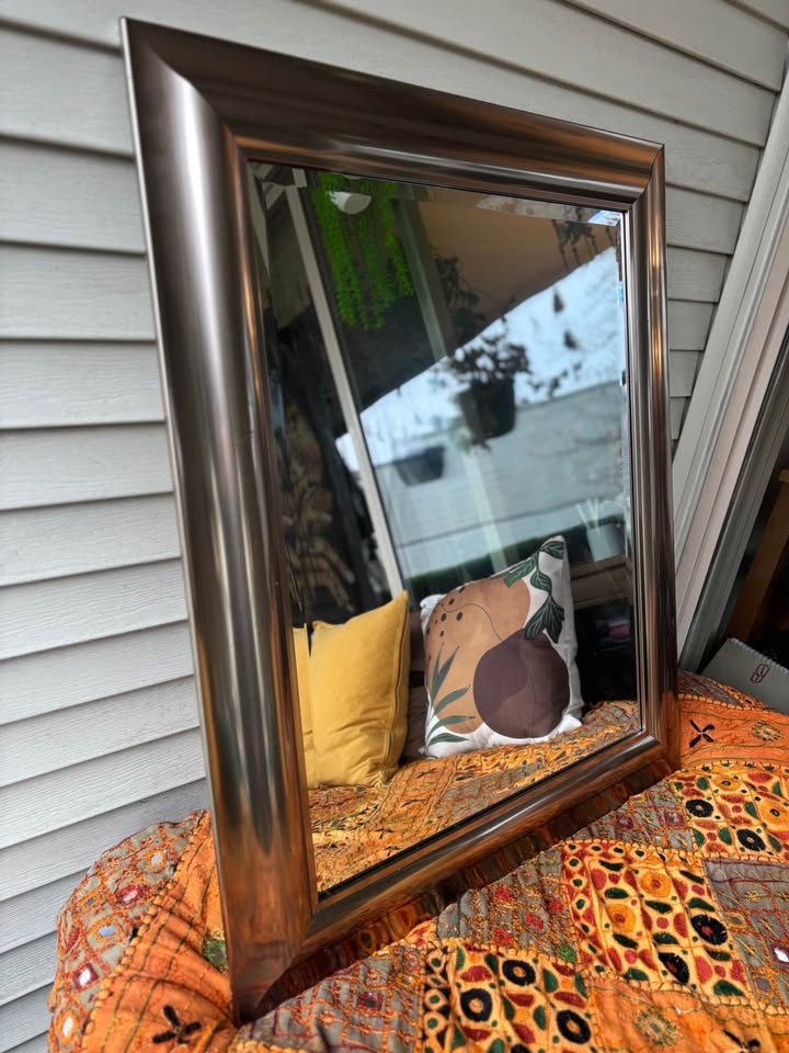 Vintage Brushed Metal Beveled Wall Mirror • Made in Canada - photo 4