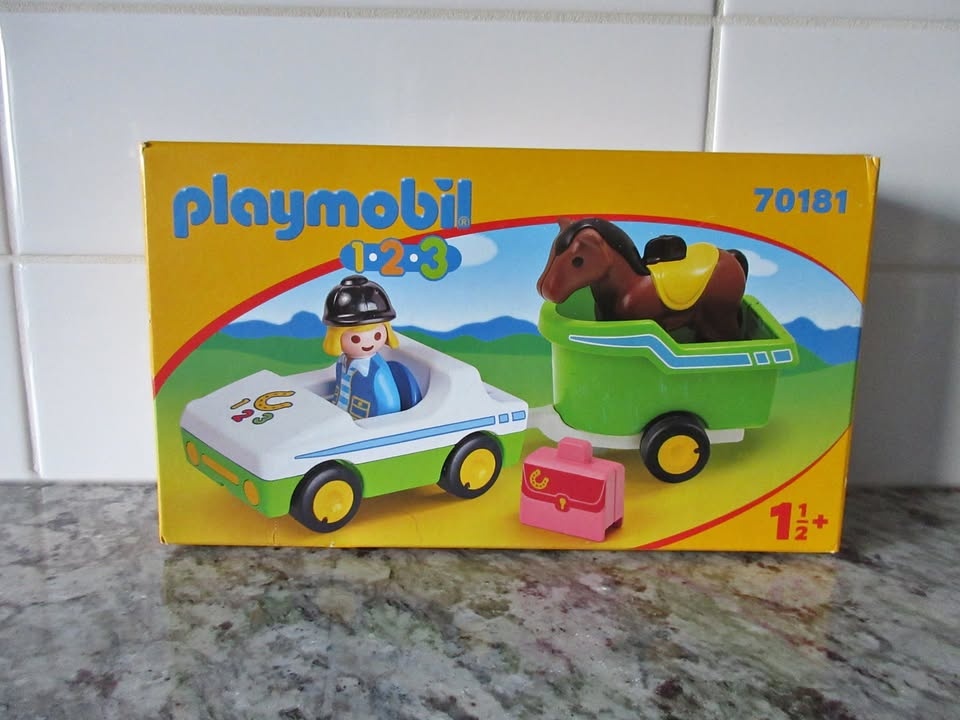 Playmobil 1.2.3 70181 Playset: Car with Horse Trailer